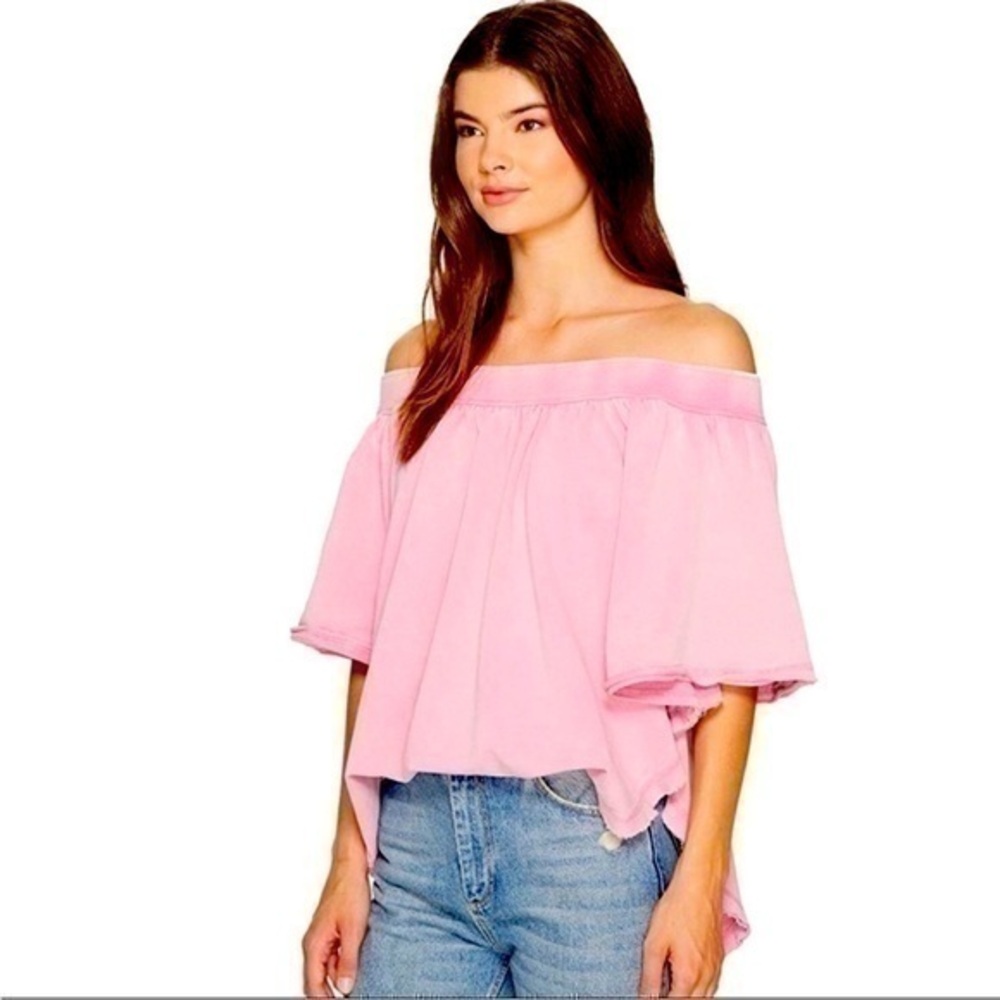 Free people kiss me pink off the shoulder sweatshirt